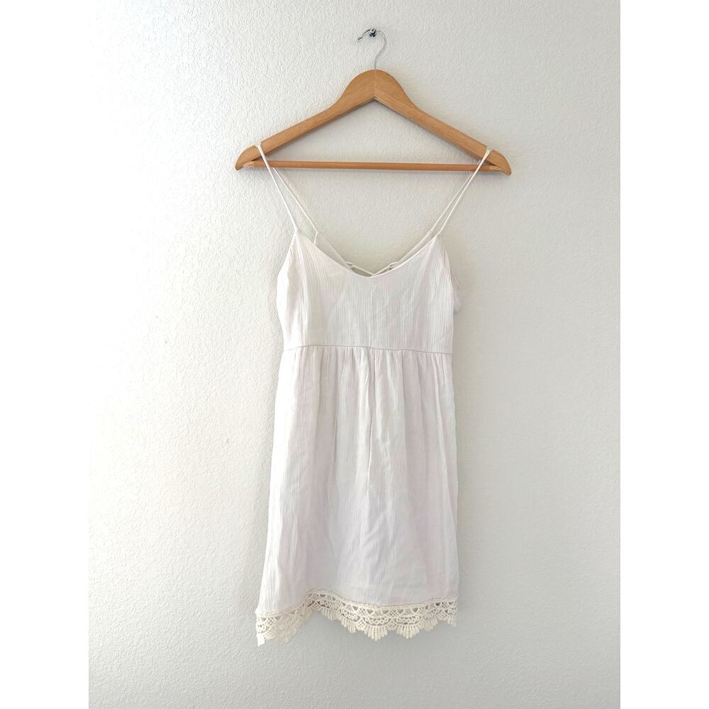 Full Tilt XS White Lace Trim Babydoll Mini Dress Tie Back Boho Y2K